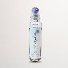 Clean Luxury Essential oil roll on, zenplenish, zenful night, roller bottle, amethyst, lavender, vanilla, chamomile, ylang ylang, sandalwood, lime, natural fragrance, 24K gold, crystals