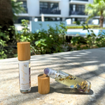 Clean Luxury Essential oil roll on, zenplenish, zenful night, roller bottle, amethyst, lavender, vanilla, chamomile, ylang ylang, sandalwood, lime, natural fragrance, 24K gold, crystals