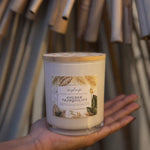 Natural coconut soy wax candle, essential oils Golden Tranquility Zenplenish, UAE, ylang ylang, bergamot, vanilla, gardenia, patchouli, natural fragrance
