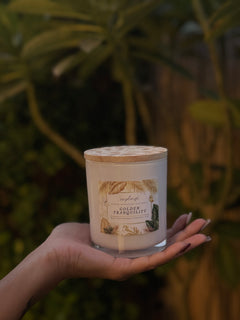 Natural coconut soy wax candle, essential oils Golden Tranquility Zenplenish, UAE, ylang ylang, bergamot, vanilla, gardenia, patchouli, natural fragrance