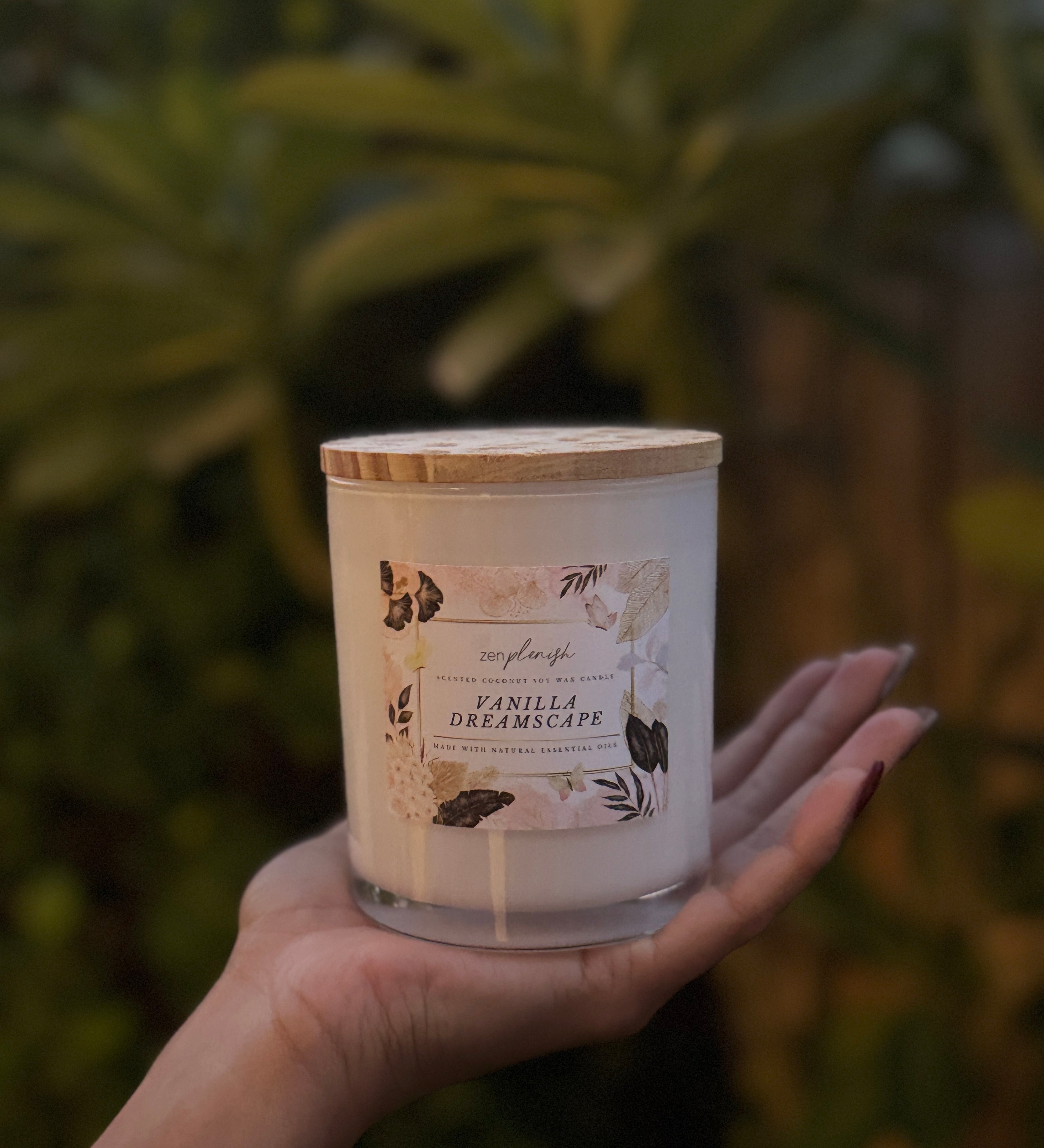 Natural coconut soy wax candle, essential oils, Vanilla Dreamscape, Zenplenish UAE, Vanilla, Neroli, Natural Fragrance, Home