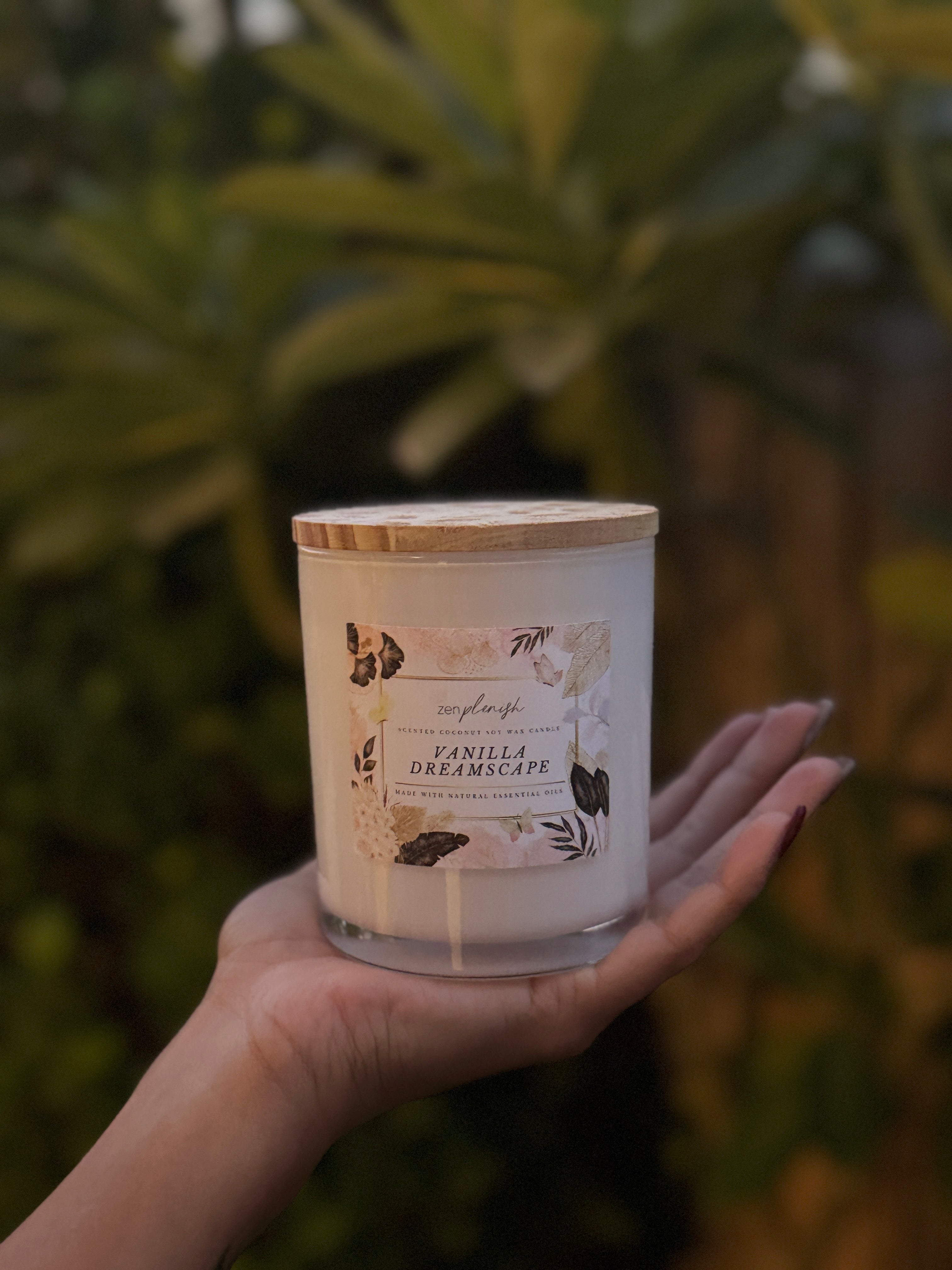 Natural coconut soy wax candle, essential oils, Vanilla Dreamscape, Zenplenish UAE, Vanilla, Neroli, Natural Fragrance, Home