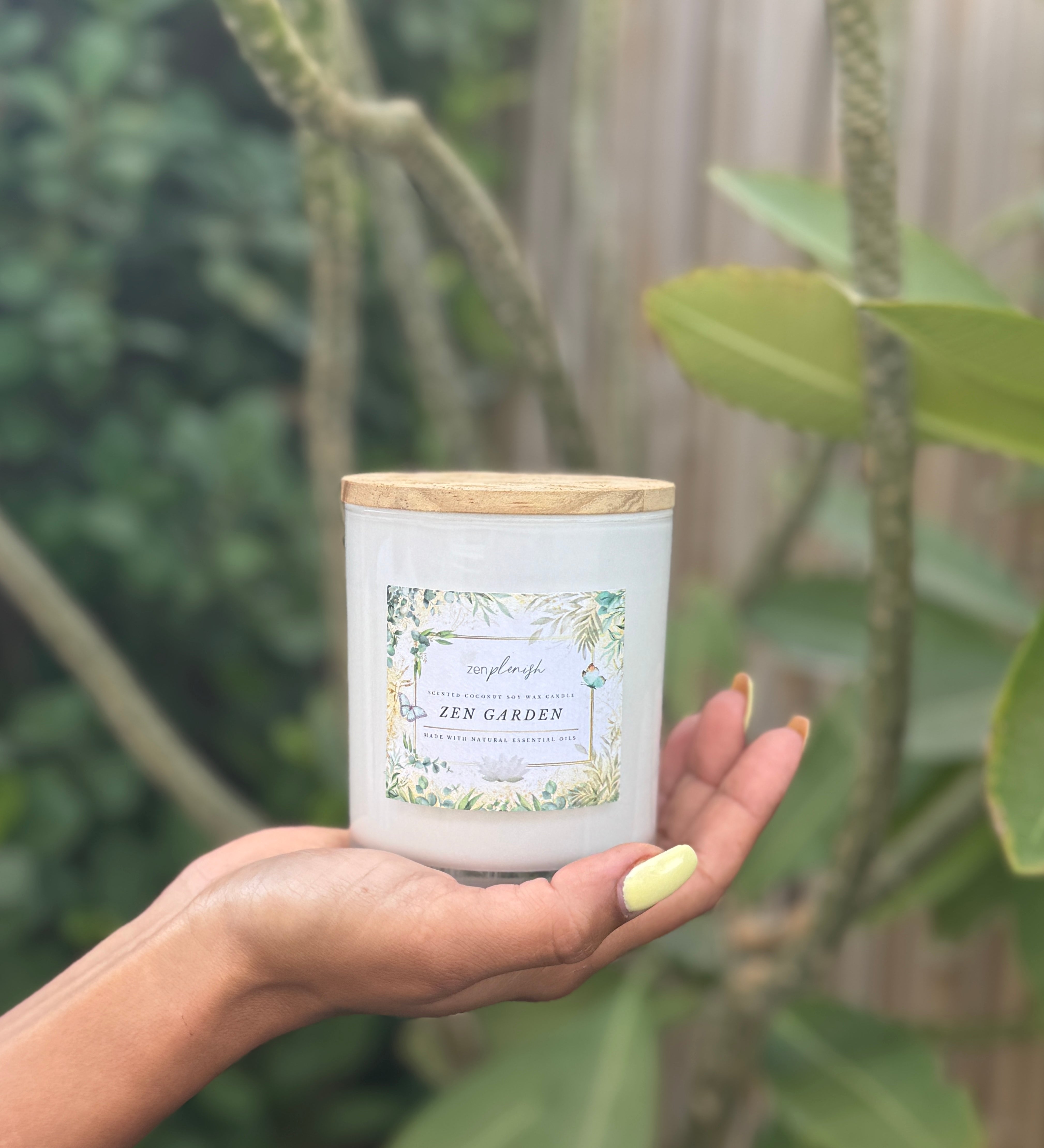 Natural coconut soy wax candle, essential oils, Zen Garden, Zenplenish, UAE, Blue Lotus, Bergamot, Lavender, Lemon, Verbena, Natural Fragrance, home